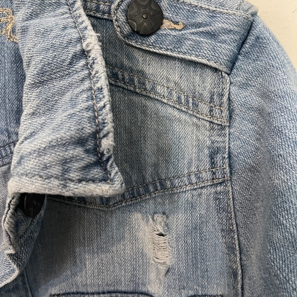 VTG Vanilla Star Distressed Denim Jacket Epaulettes Western - Picture 2 of 10